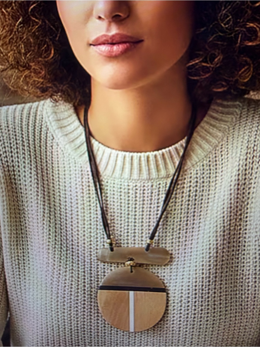 Natural Buffalo Horn and Wooden Neutral Geometric Pendant Necklace